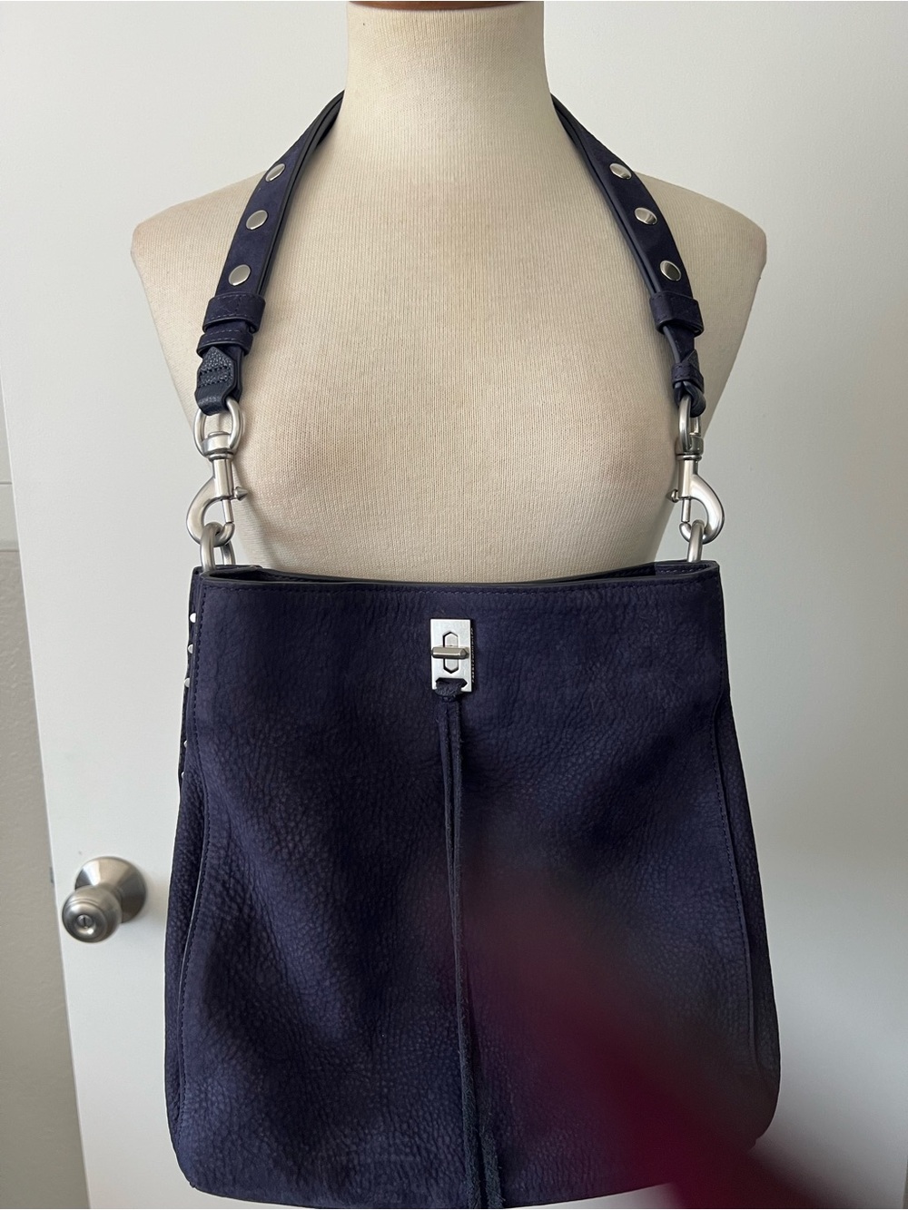 Rebecca Minkoff Navy Leather Shoulder Bag with Silver Hardware